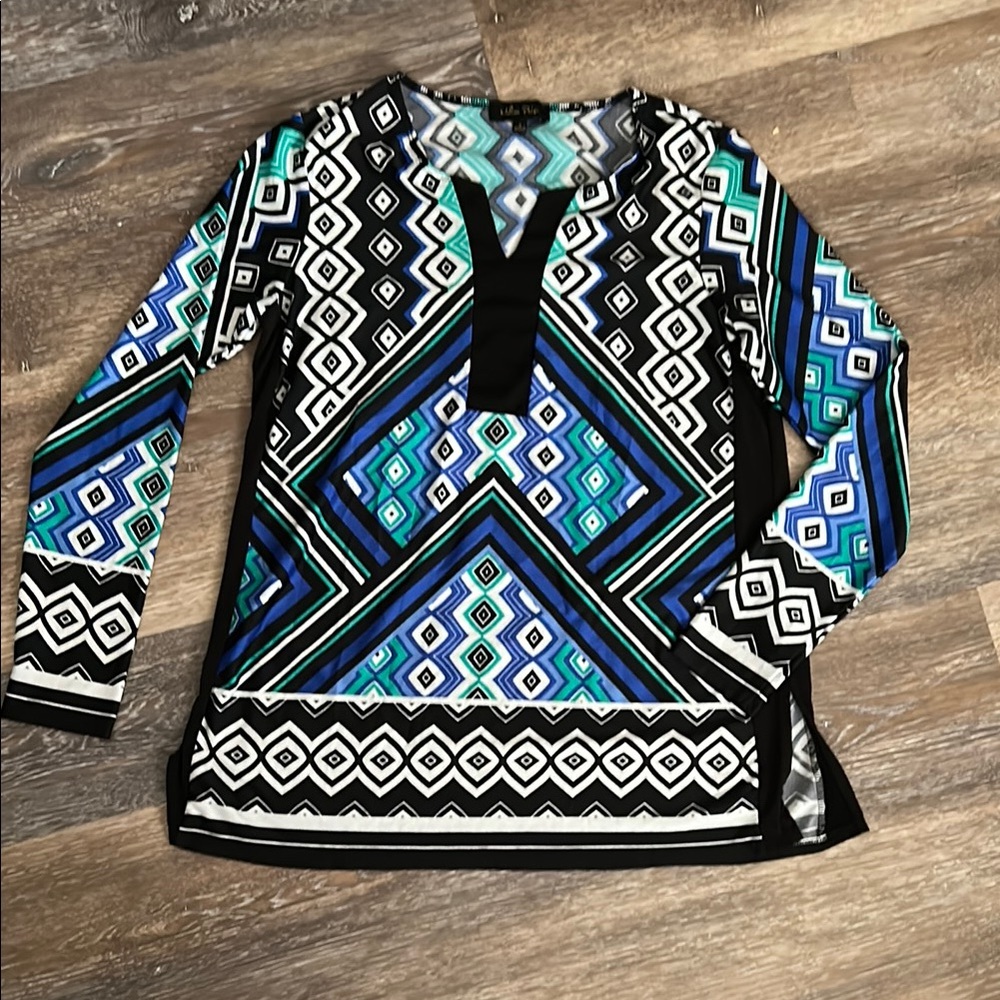 Geometric Blue and Black Women's Top
